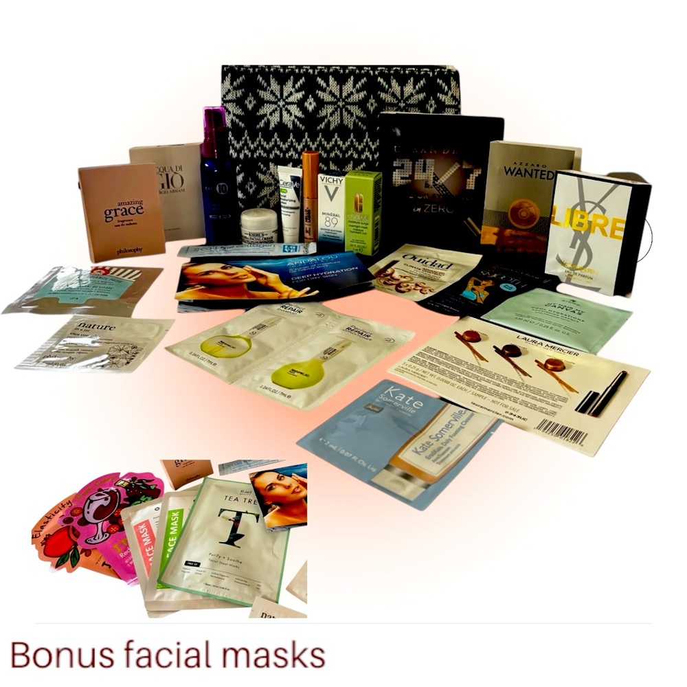 Ulta Beauty Makeup Snowflake Sweater Knit Bag w Sealed Items Extra Facial Masks